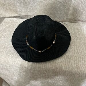 Black synthetic straw hat with bead banding
